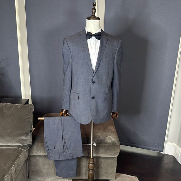 Men's Murano Collezione Gray 2-Pce Slim Fit Suit 44R Jacket Notched Lapel **READ - Picture 1 of 16